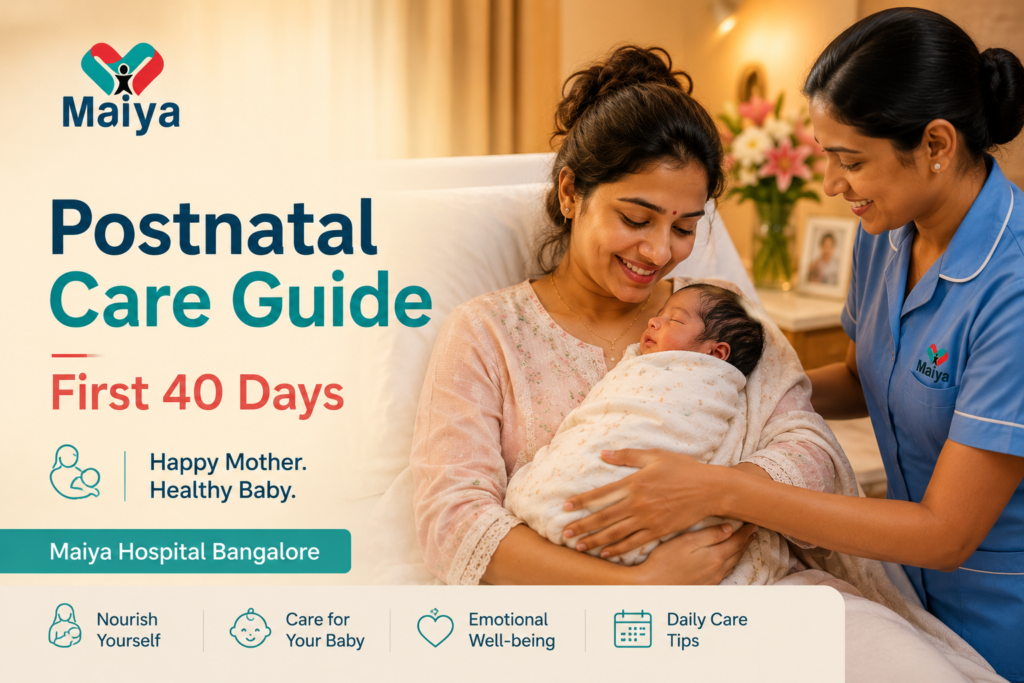 Postnatal care first 40 days mother newborn Maiya Hospital Bangalore